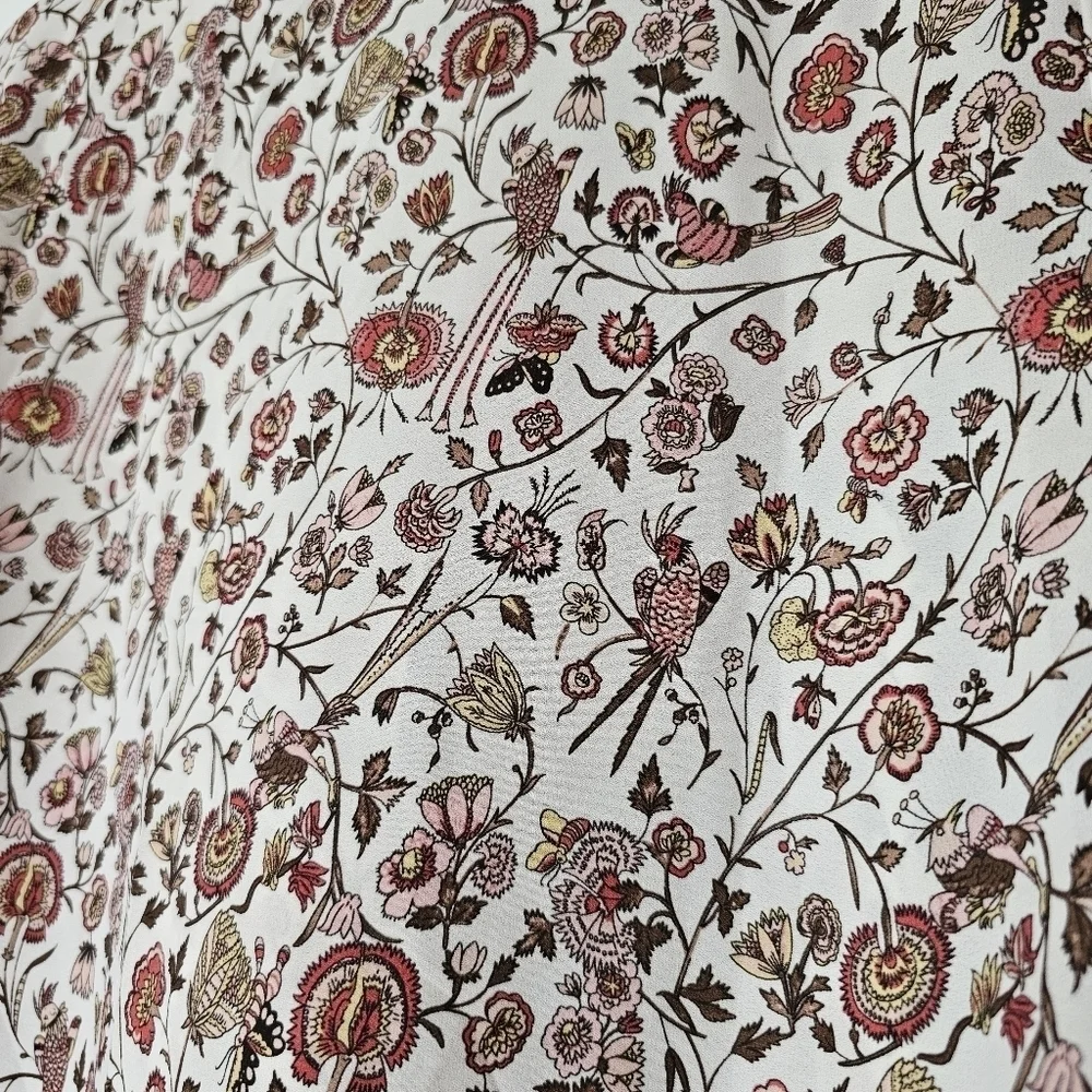 Max Studio white red floral print tie front long sleeve v neck blouse Size L - Picture 6 of 6